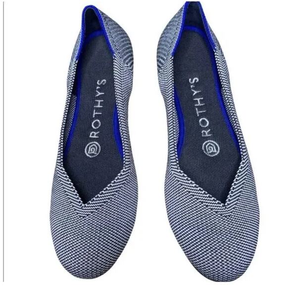 ROTHY’S Ballet Flats Size 9.5 Gray Shale Cherry Ribbon Heel Stripe RETIRED - Picture 1 of 7